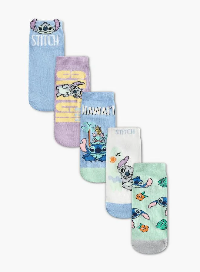 ديزني Pack Of 5 Girls Socks Ankle Length Stitch Print